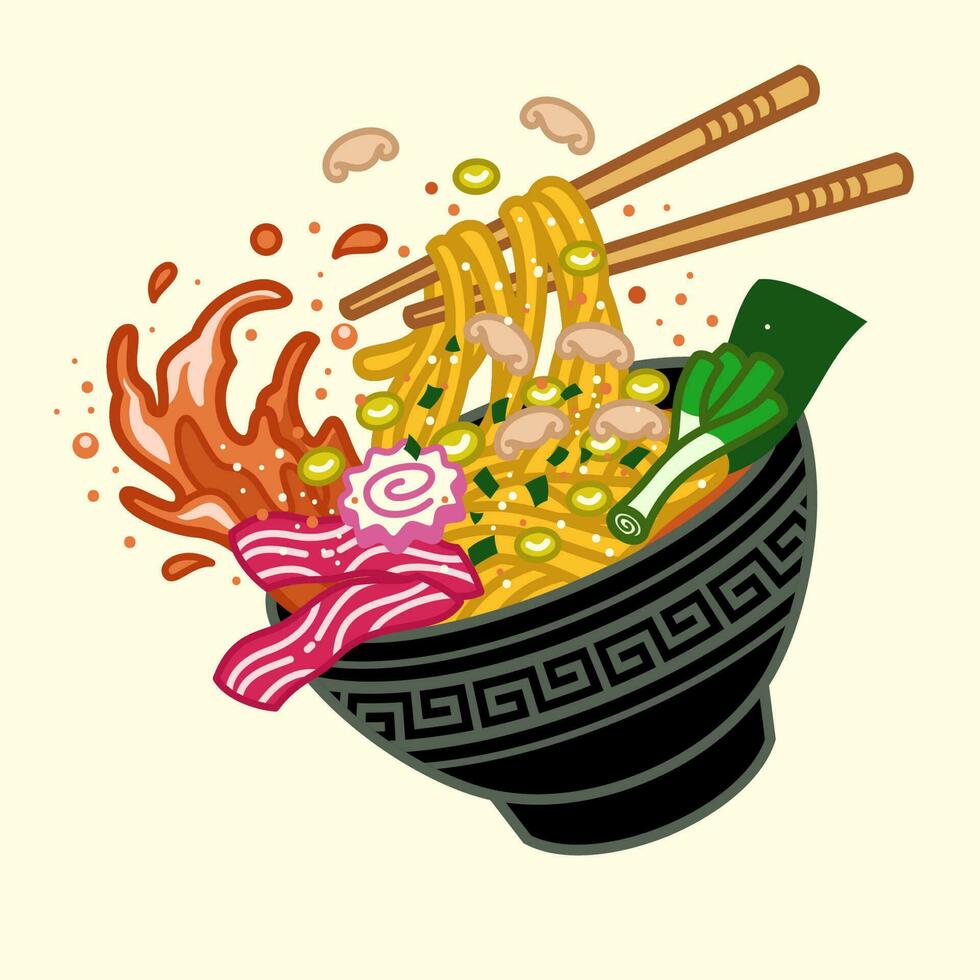 delicioso ramen macarrão dentro vetor desenho animado estilo