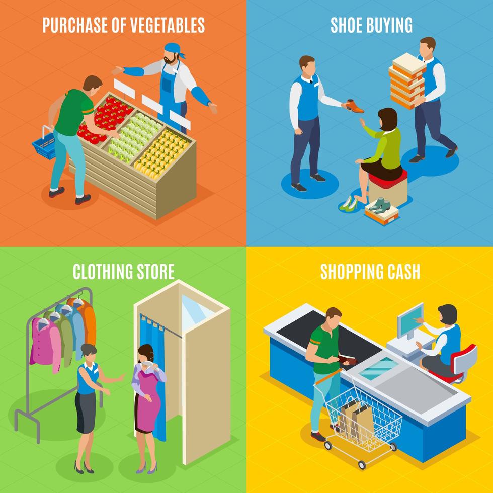 compras pessoas ilustração vetorial conceito de design isométrico vetor