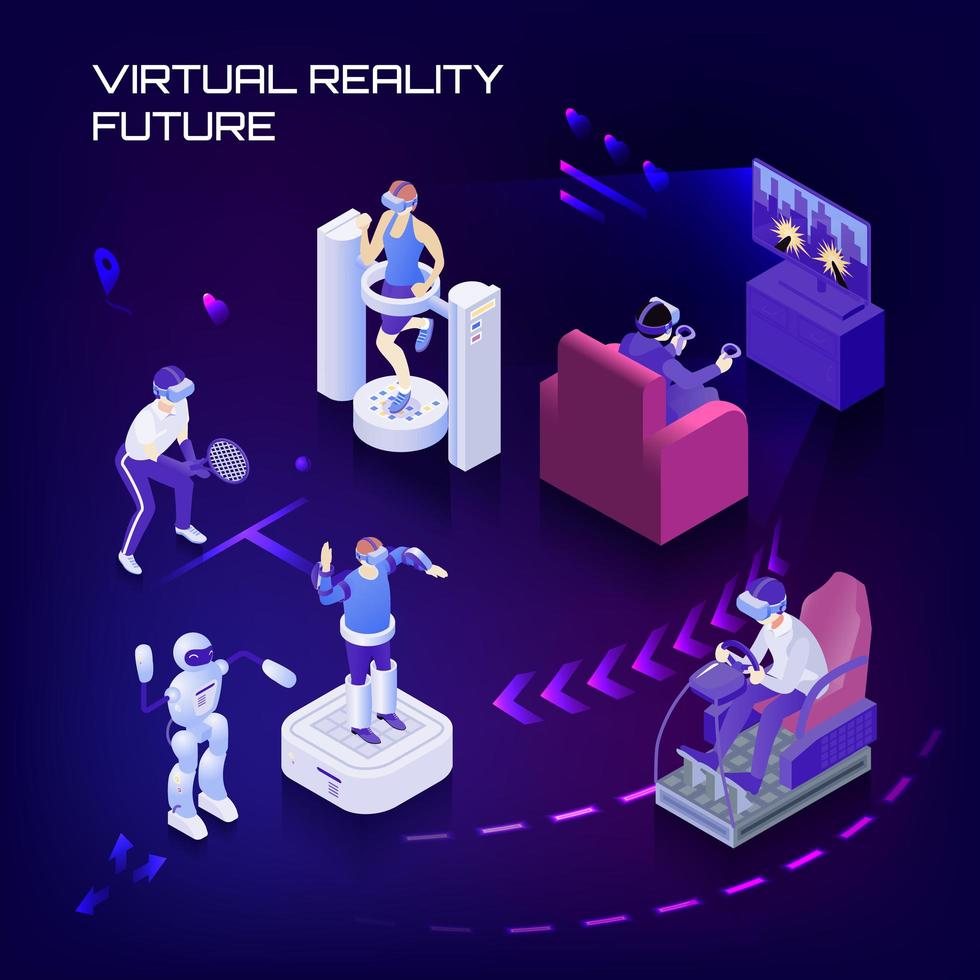 ilustração em vetor fundo isométrico futuro de realidade virtual