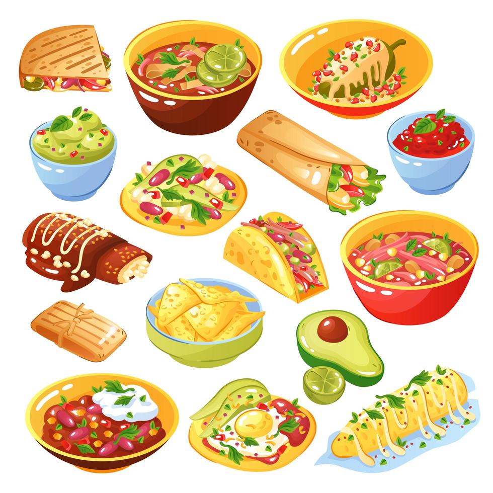 ilustração vetorial conjunto de comida mexicana vetor