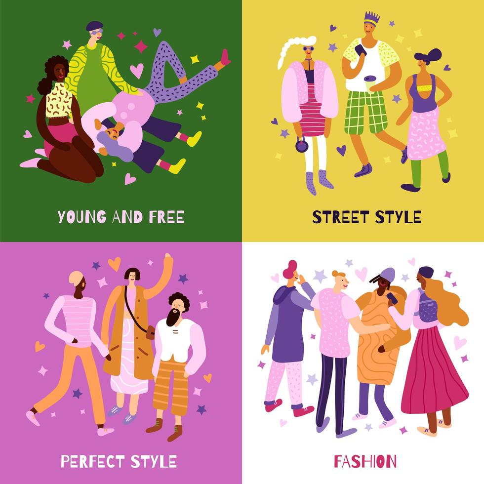 ilustração vetorial conjunto de ícones de moda de rua vetor