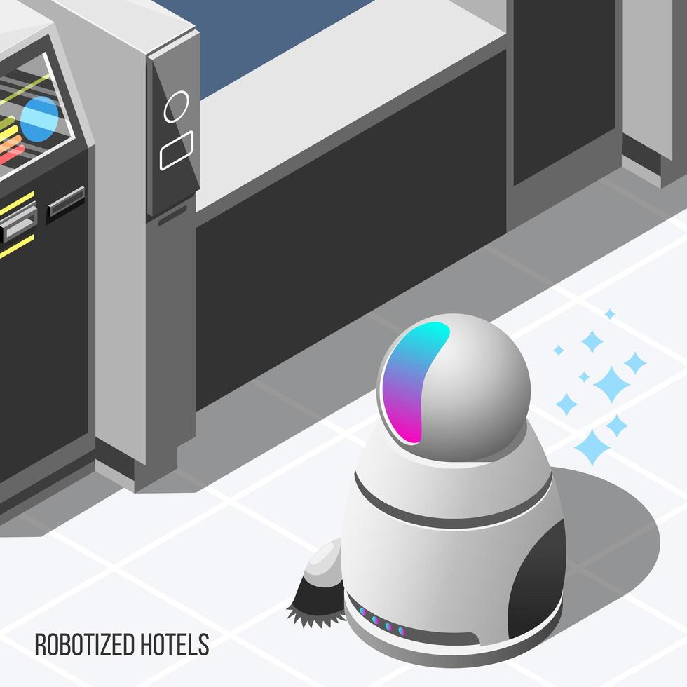 ilustração vetorial de fundo isométrico de hotéis robotizados vetor