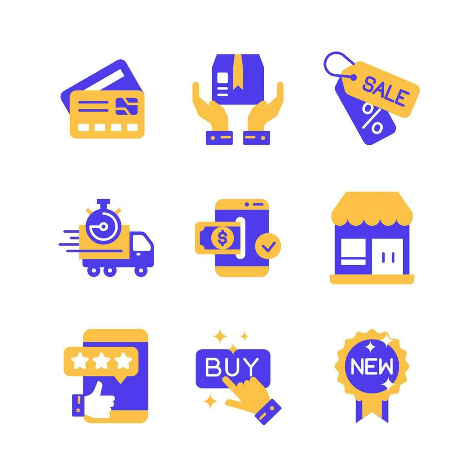 comércio eletrônico e compras ícones conjunto dentro duotônico estilo ícone vetor