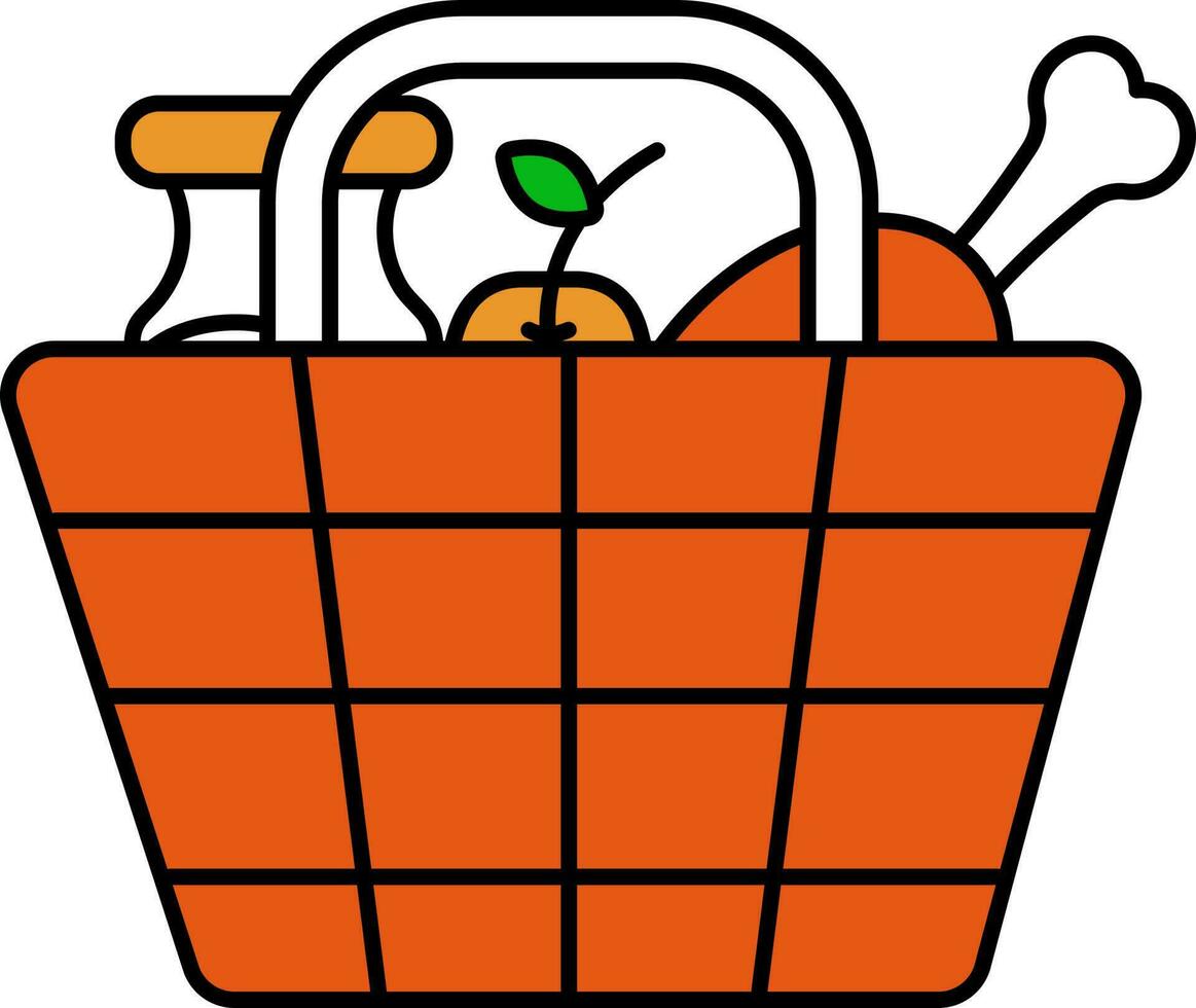 Comida compras cesta ícone dentro laranja e branco cor. vetor