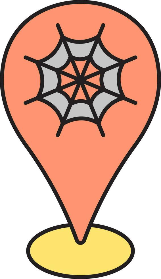 plano estilo teia de aranha mapa PIN ícone dentro laranja e cinzento cor. vetor