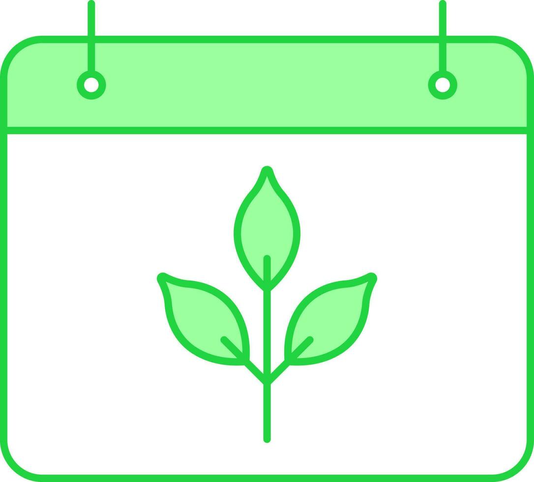 folha plantar símbolo calendário verde e branco ícone. vetor