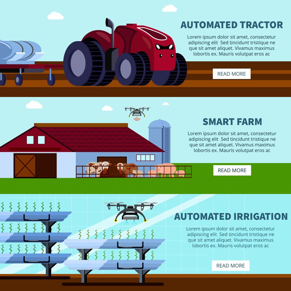 ilustração vetorial de banners planas ortogonais de agricultura inteligente vetor