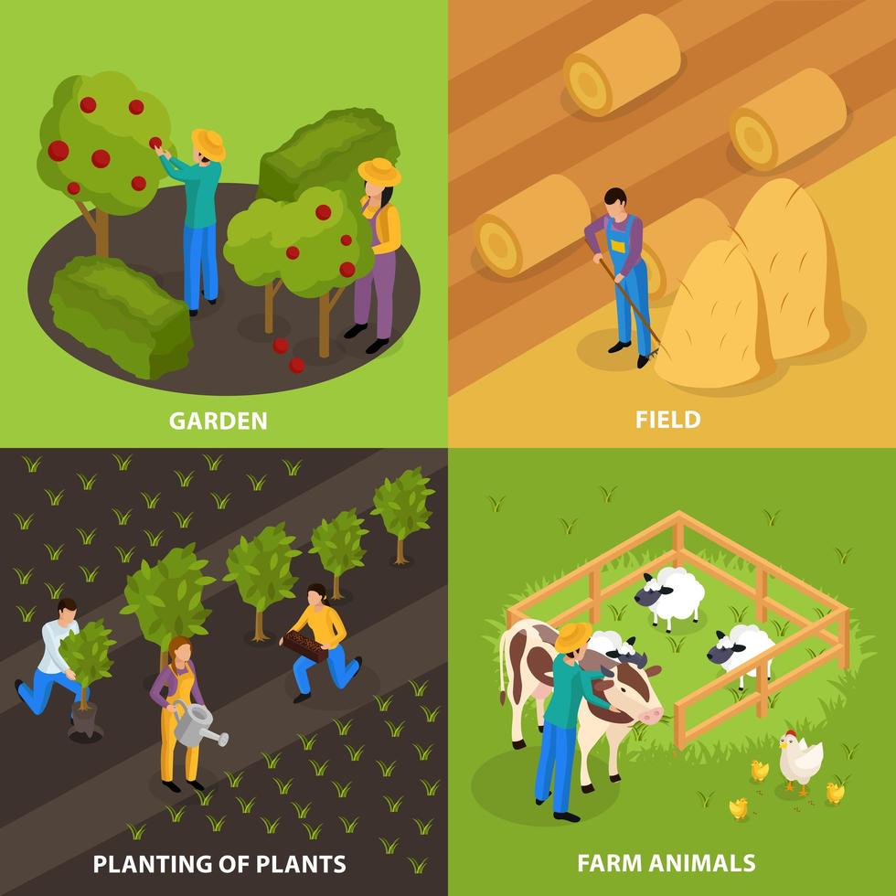 ilustração em vetor conceito de design de vida de agricultores