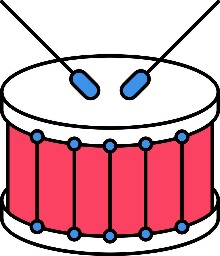 laço tambor com Gravetos plano ícone dentro vermelho e azul cor. vetor