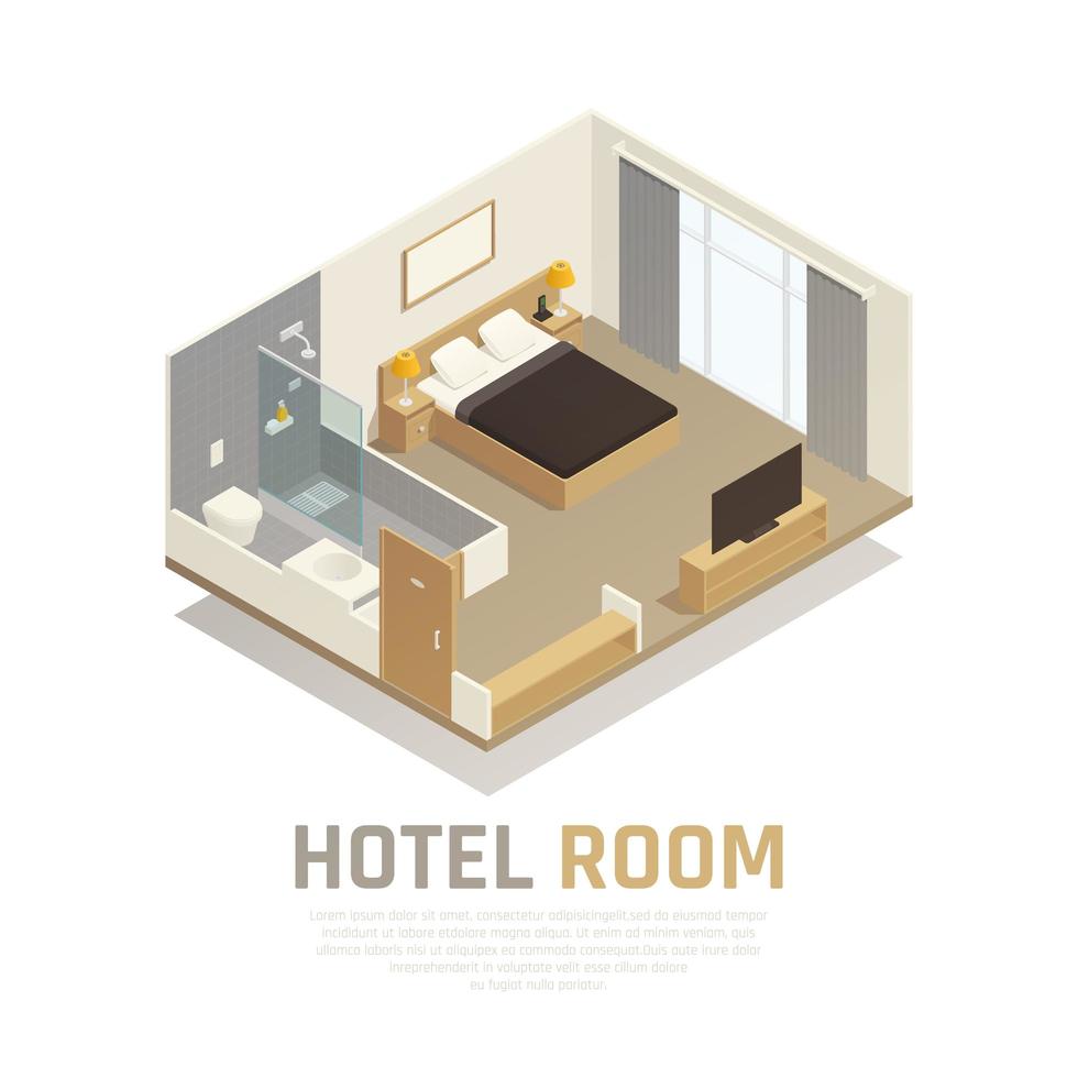 ilustração em vetor composição isométrica de quarto de hotel