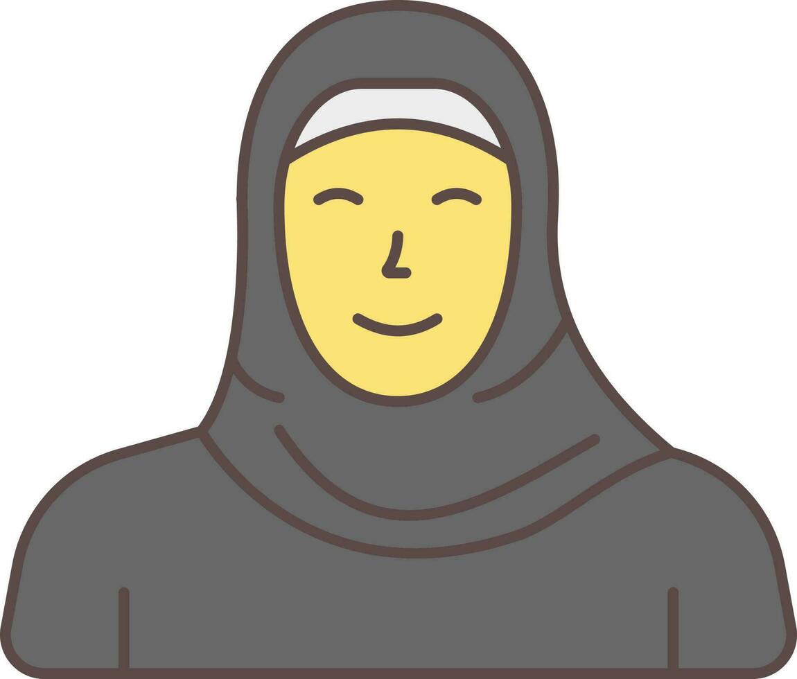 jovem árabe mulher vestindo hijab Preto e amarelo ícone. vetor
