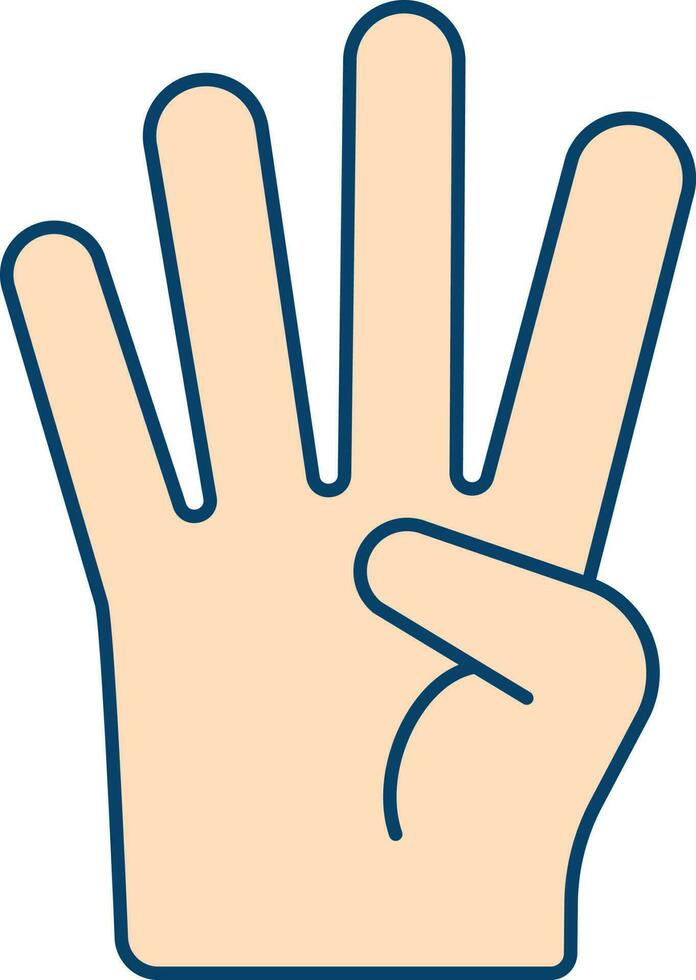 pêssego ilustração do quatro dedo mostrando mão ícone. vetor