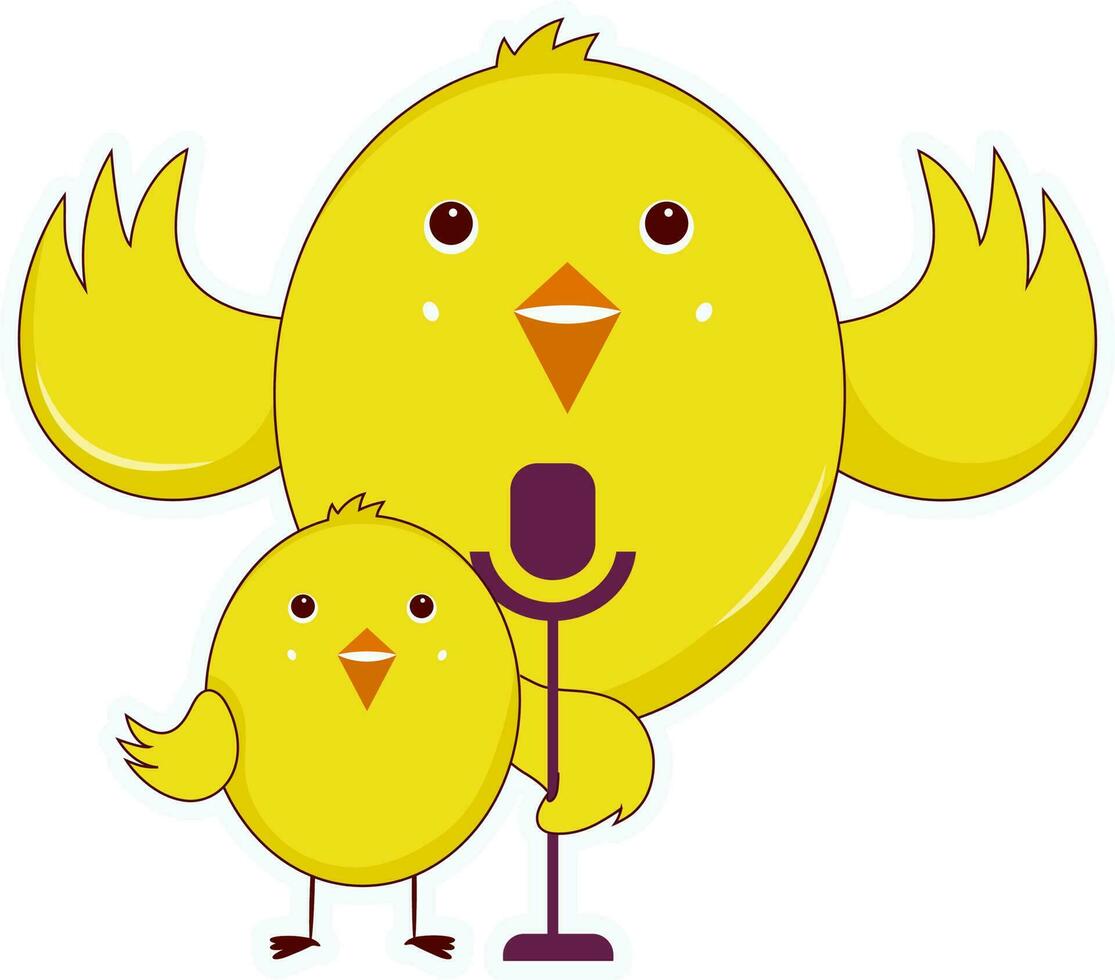 isolado amarelo pássaro casal com microfone plano elemento. vetor