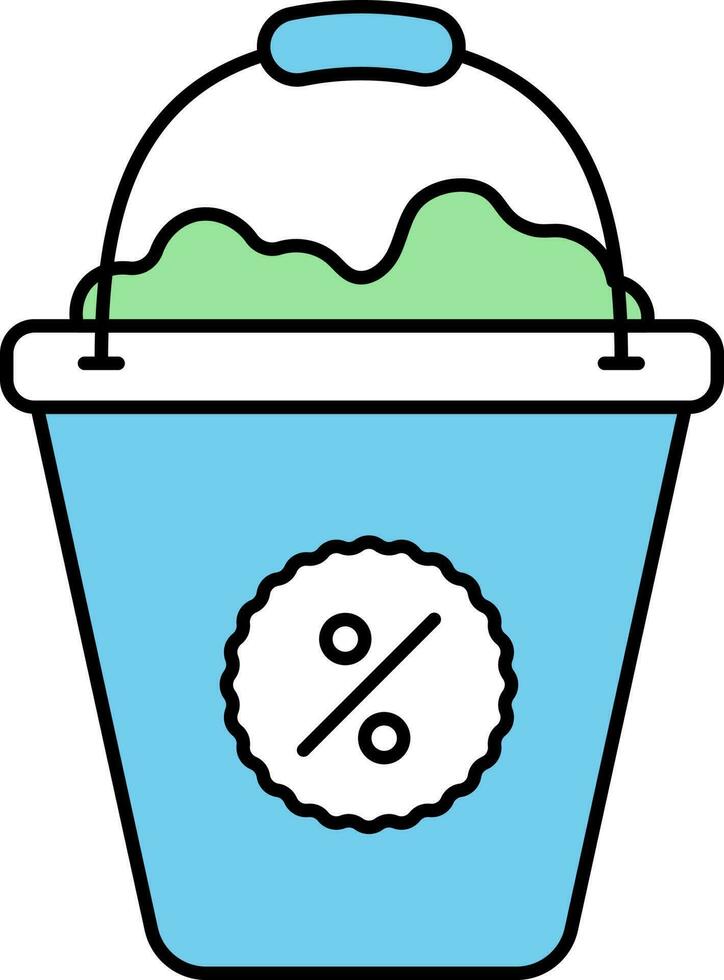 espuma balde para lavando ou detergente desconto oferta azul e verde ícone. vetor