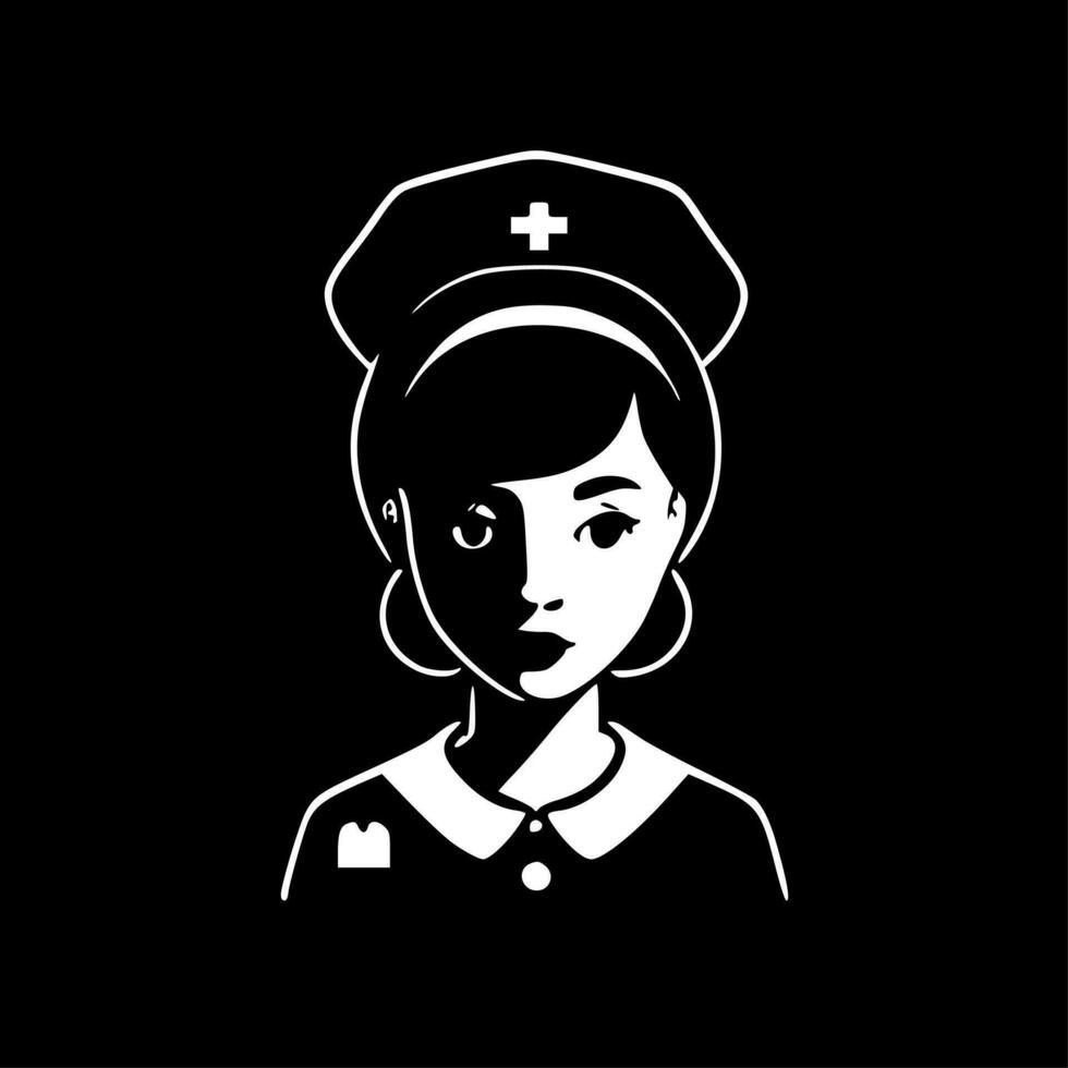 enfermeira - Preto e branco isolado ícone - vetor ilustração