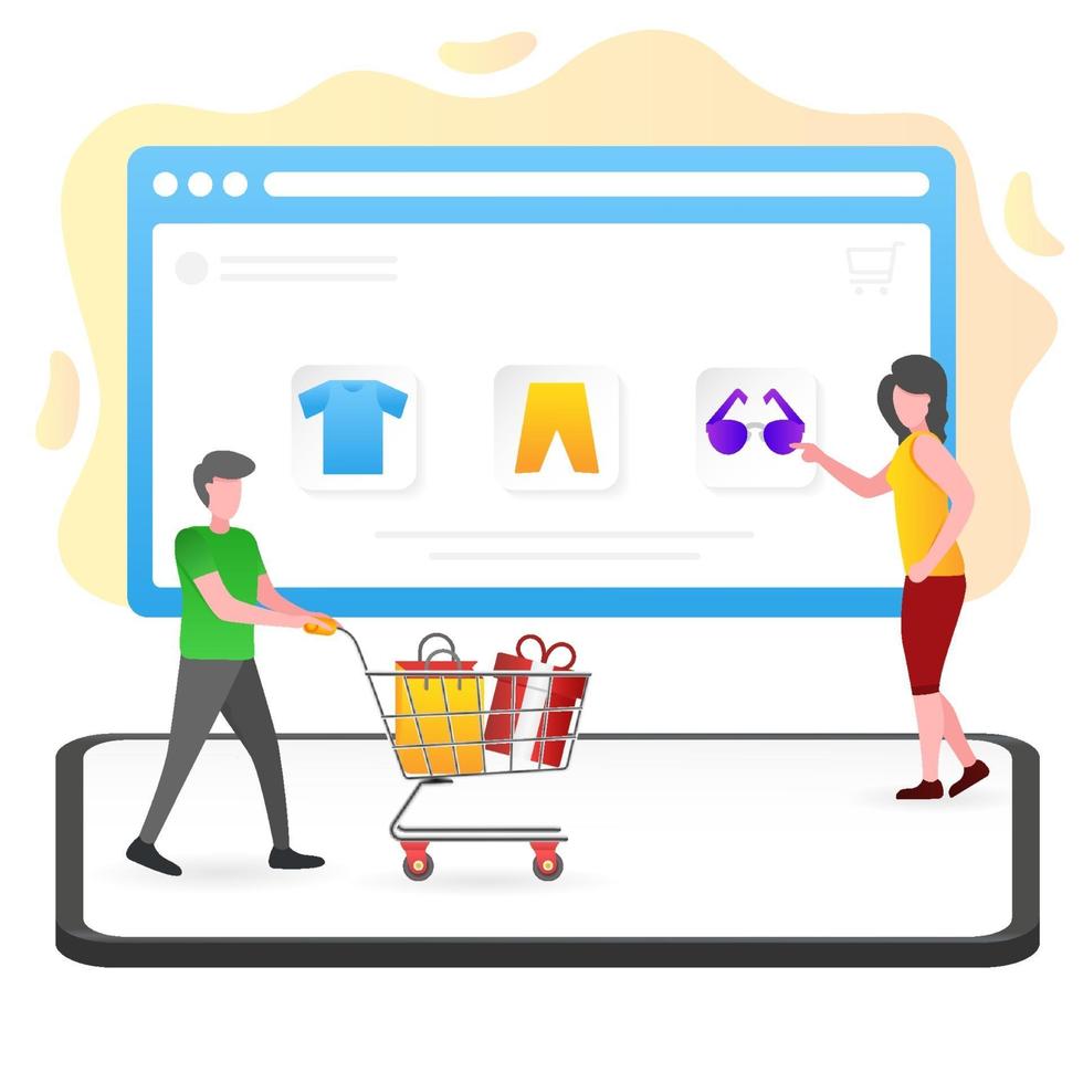 ilustração de compras online com a web vetor