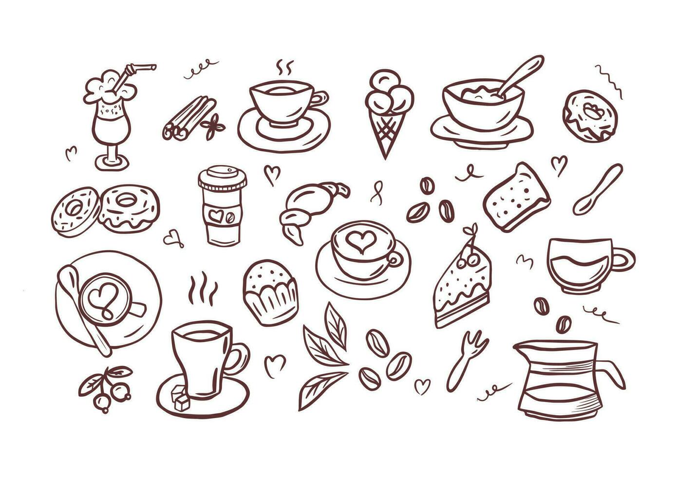 vetor ilustração em a tema do café e sobremesas, café Tempo coleção dentro rabisco estilo.coffeeshop coleção desenhado mão.