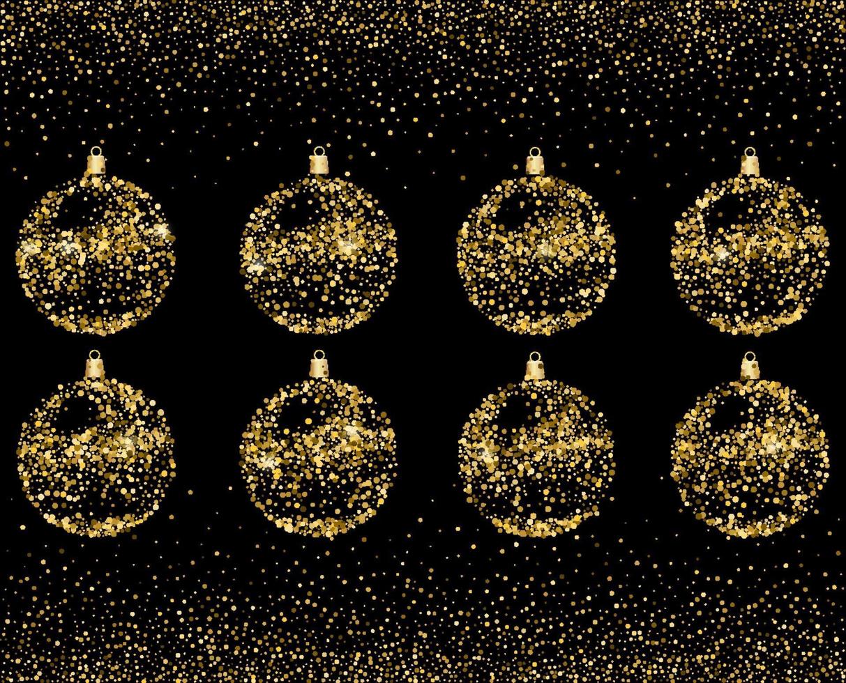 bolas de decoração dourada de glitter de natal isoladas no preto vetor