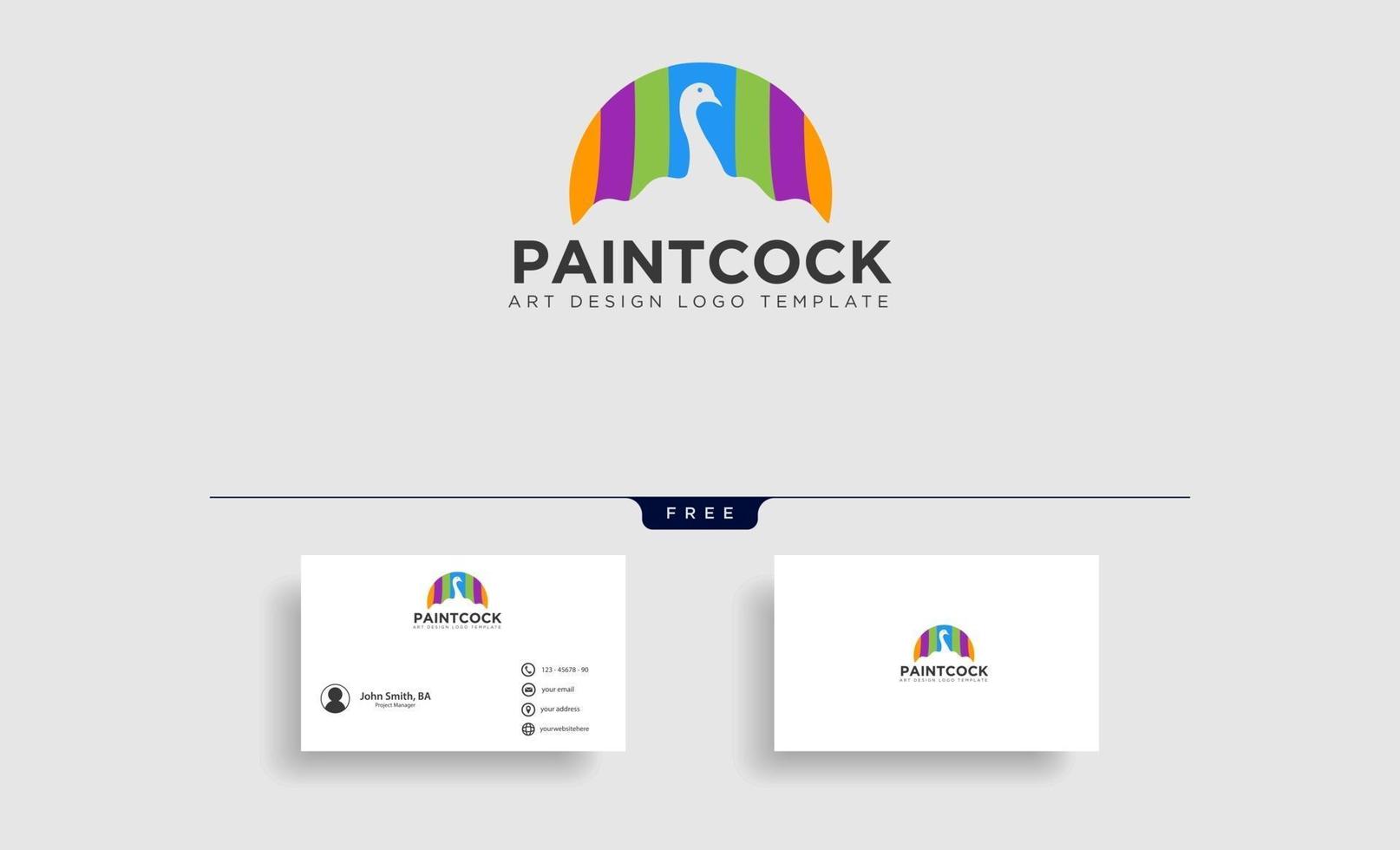 Modelo de logotipo colorido de arco-íris pintura pavão com cartão de visita vetor