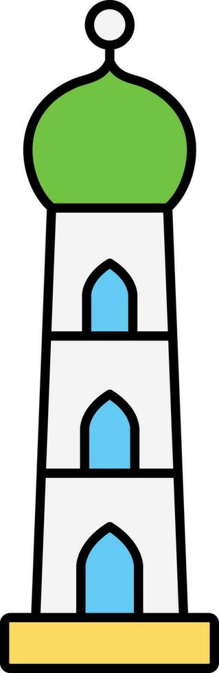 colorida mesquita minarete ícone dentro plano estilo. vetor