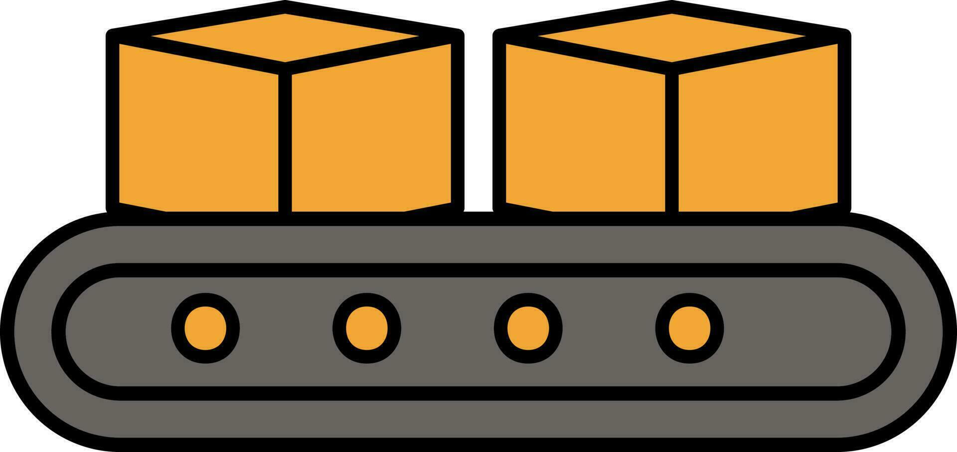 Entrega caixas em transportador cinto ícone dentro cinzento e laranja cor. vetor