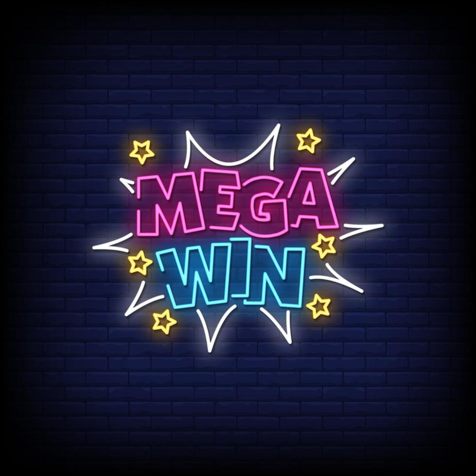 vetor de texto de estilo de sinais de néon mega win