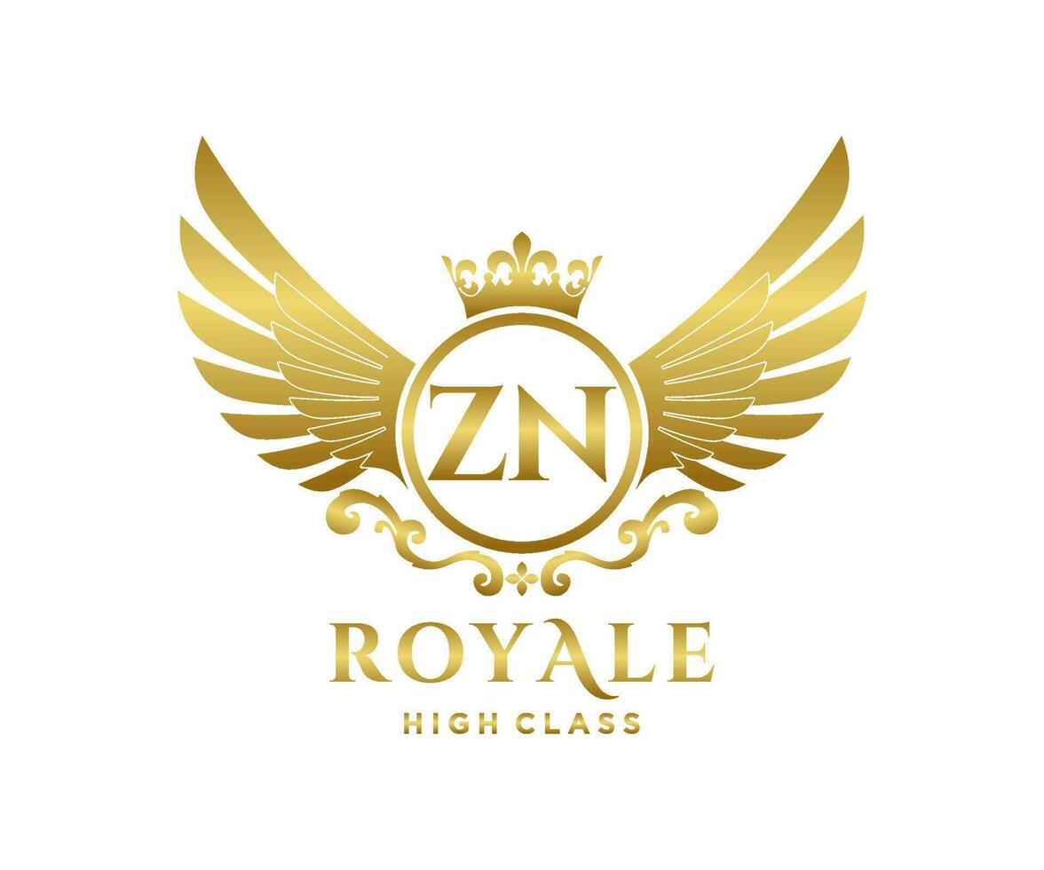 dourado carta zn modelo logotipo luxo ouro carta com coroa. monograma alfabeto . lindo real iniciais carta. vetor