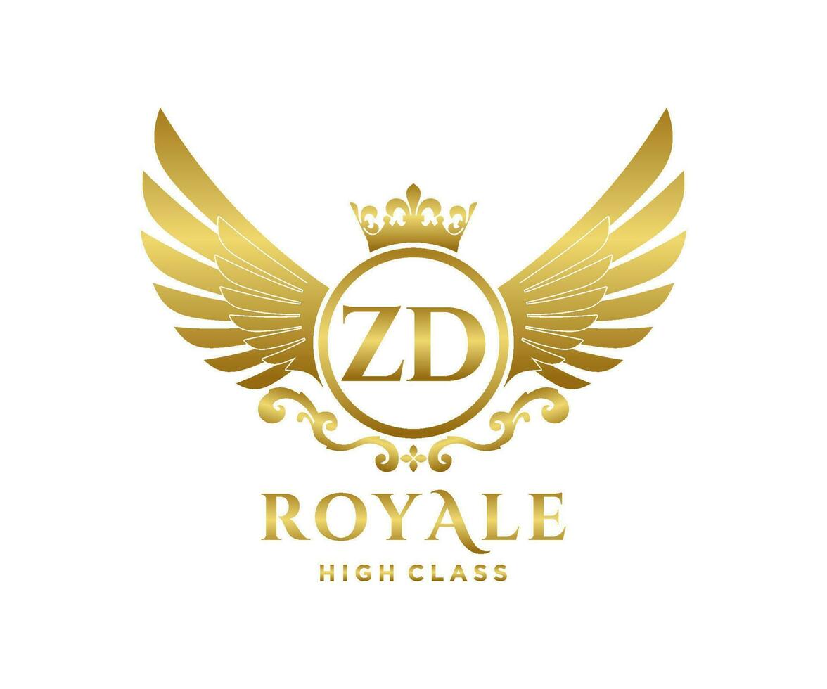dourado carta zd modelo logotipo luxo ouro carta com coroa. monograma alfabeto . lindo real iniciais carta. vetor