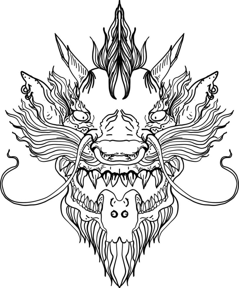 mão desenhado face Dragão e tailandês linha arte. isolar em branco e ilustração dragão.dragão símbolos, vários geométrico formas. vetor