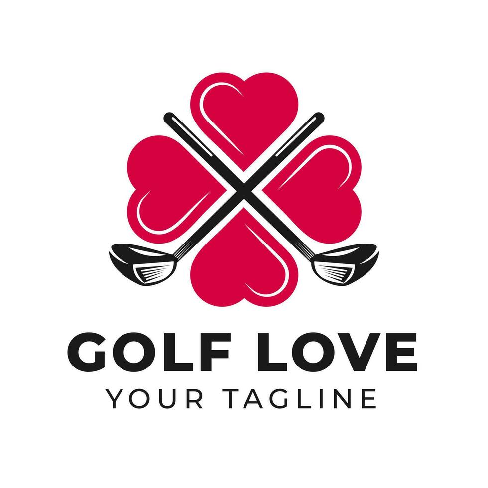 ilustração do cruzado golfe clubes com ícone, amor símbolo. Esportes logotipo Projeto vetor