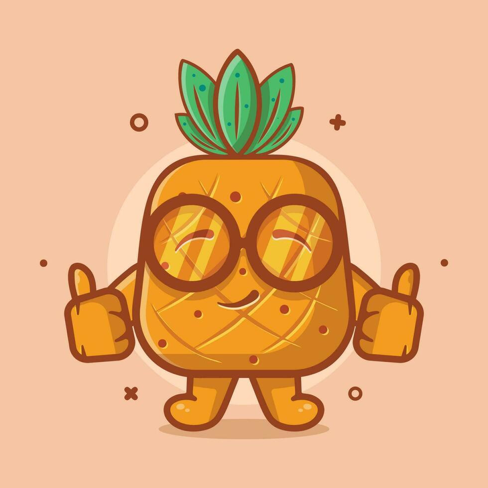 engraçado abacaxi fruta personagem com polegar acima mão gesto isolado desenho animado dentro plano estilo Projeto vetor