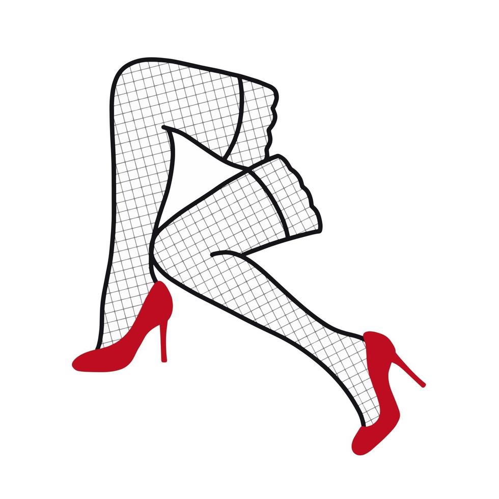 pernas femininas em meias e sapatos vermelhos. ilustração vetorial. design para publicidade, impressão, adesivos, indústria da moda e beleza vetor