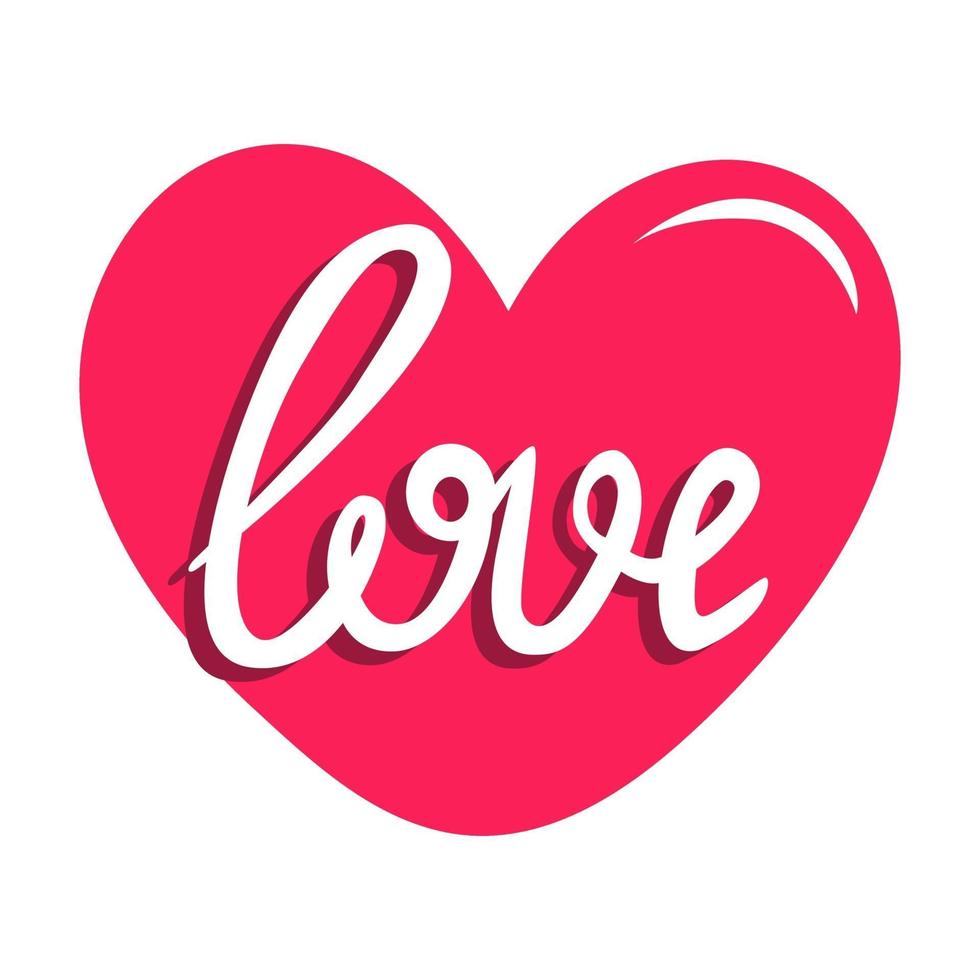 coração vermelho com o amor de inscrição. letras de amor. ilustração vetorial. design para o dia dos namorados, cartões, camisetas, adesivos vetor