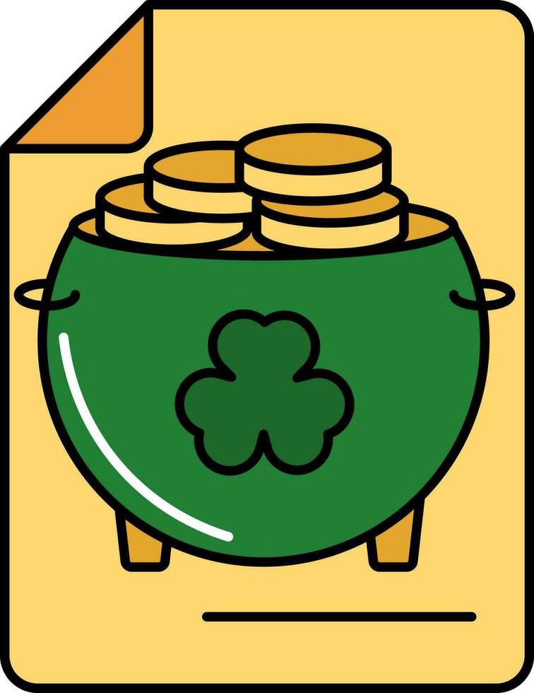 moedas caldeirão poster plano ícone dentro amarelo e verde cor. vetor