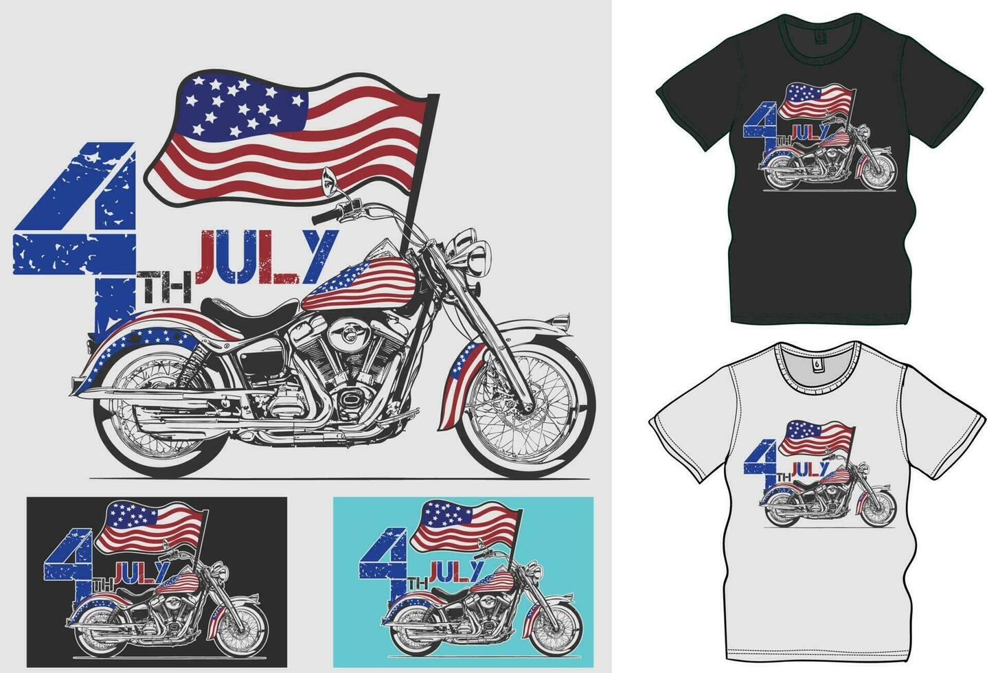 comemoro 4º do Julho com uma patriótico motocicleta andar de, a final coleção do independência dia camiseta desenhos vetor