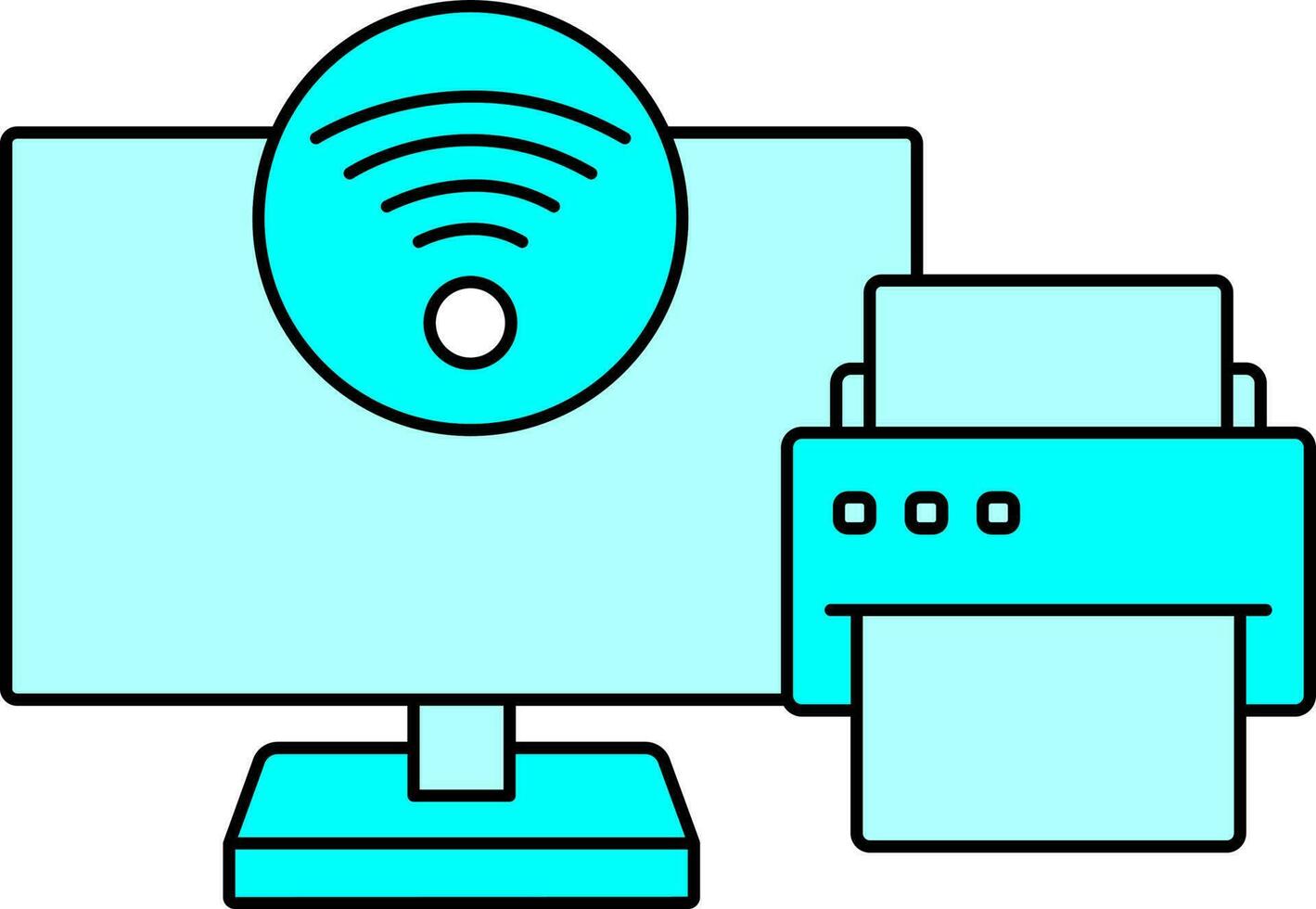 ilustração do impressora com computador ícone dentro ciano cor. vetor