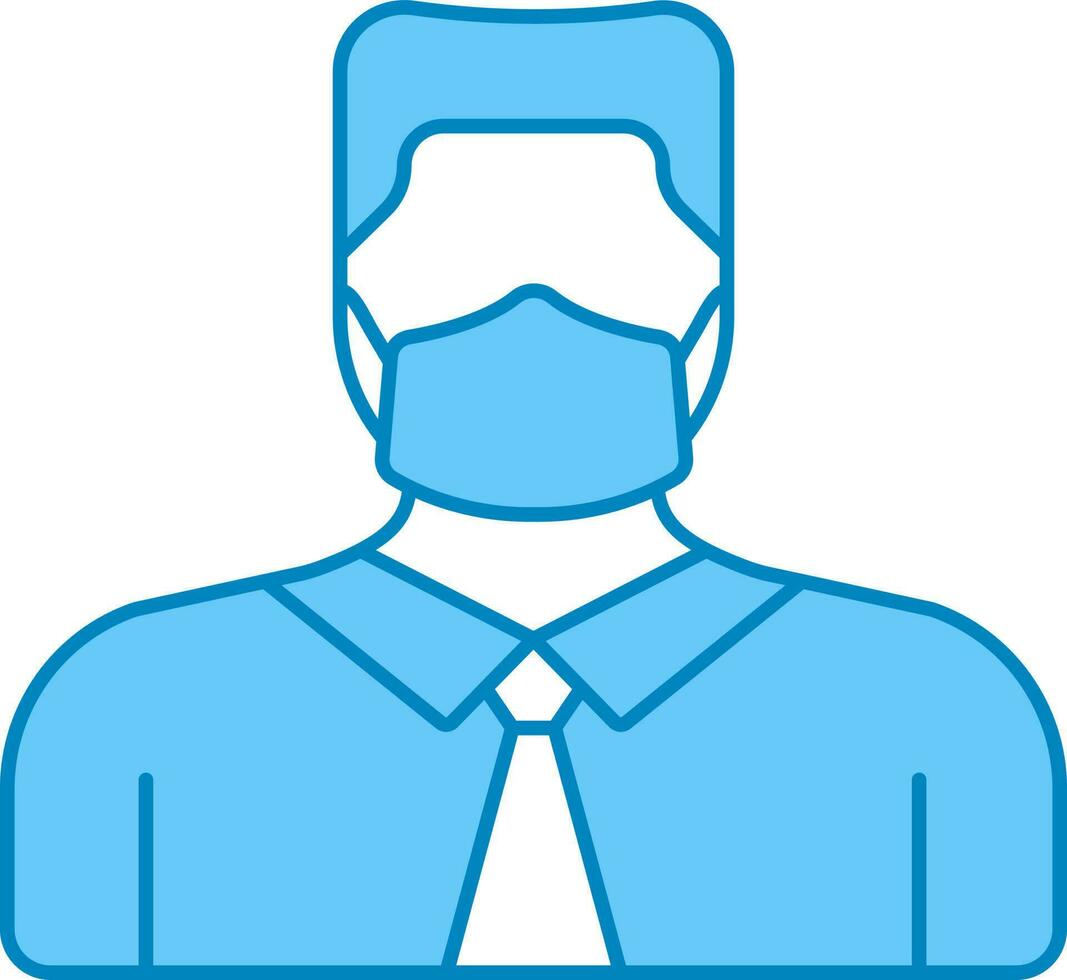 jovem homem de negocios ou aluna vestindo mascarar ícone dentro azul e branco cor. vetor