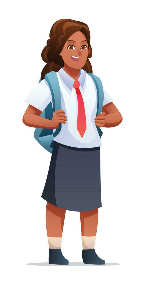 escola menina vestindo uniforme e mochila. desenho animado personagem ilustração vetor