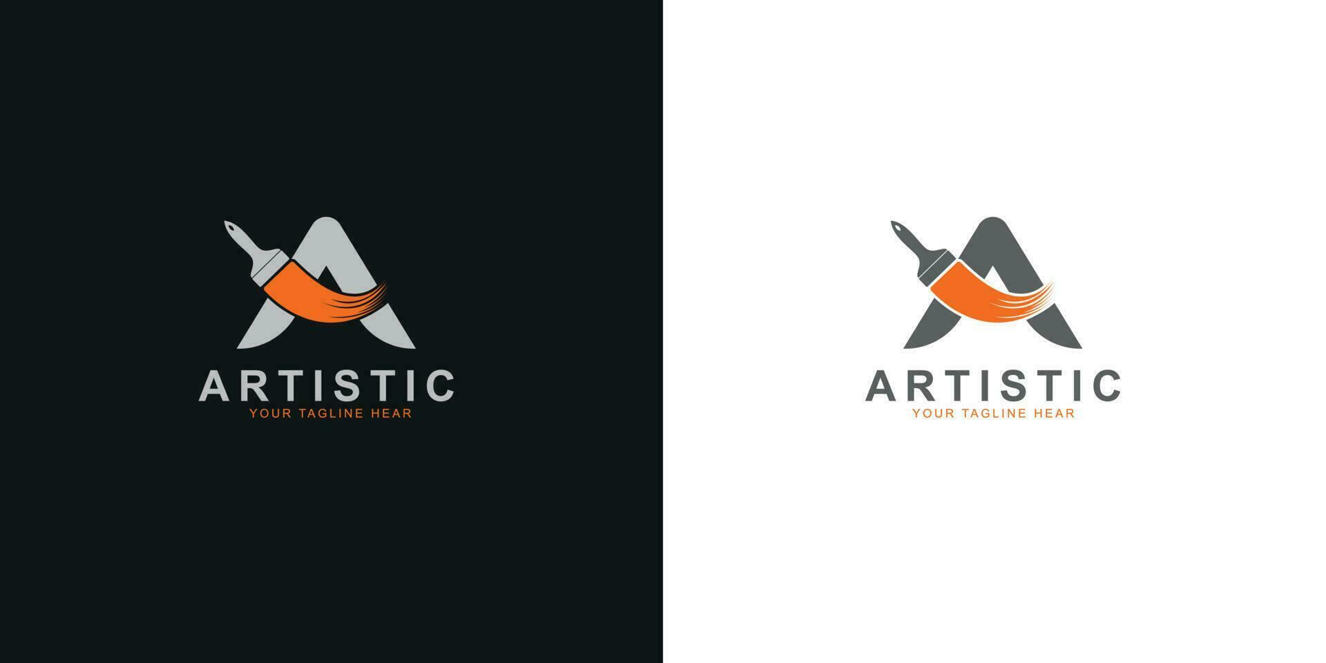 artístico texto logotipo com laranja e durk pintura escova dentro Preto cor e plano mínimo vetor logotipo conceito.