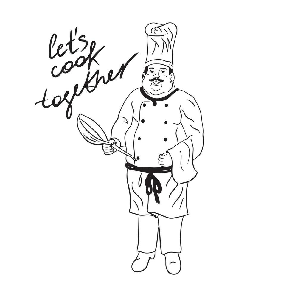 restaurante o negócio ilustração conceito. vetor ilustração do uma desenho animado personagem chefe de cozinha segurando uma fritar pan.hand desenhado cozinhar isolado em branco fundo