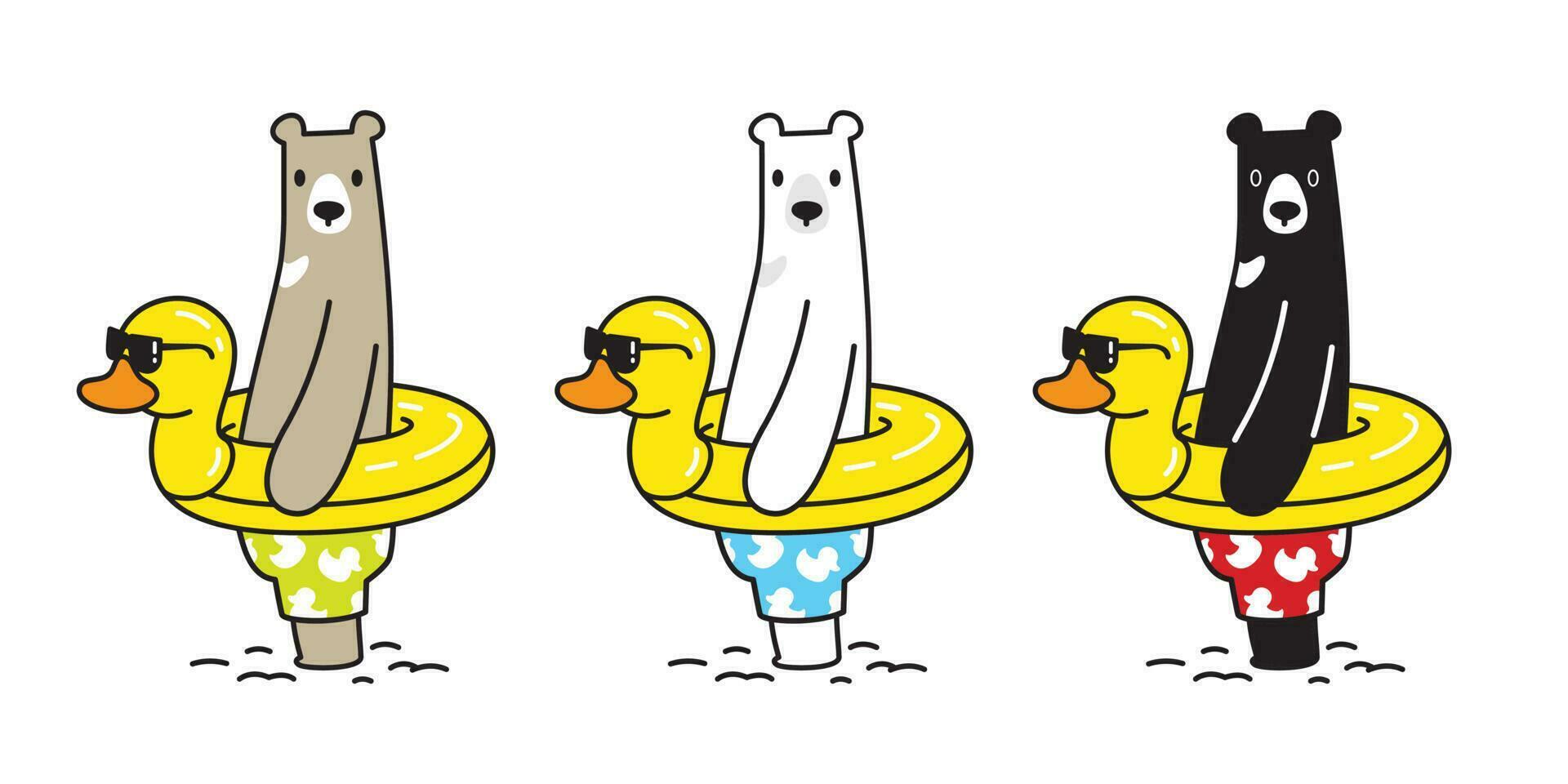 Urso vetor polar Urso Pato natação anel piscina flamingo desenho animado personagem de praia verão ilustração rabisco