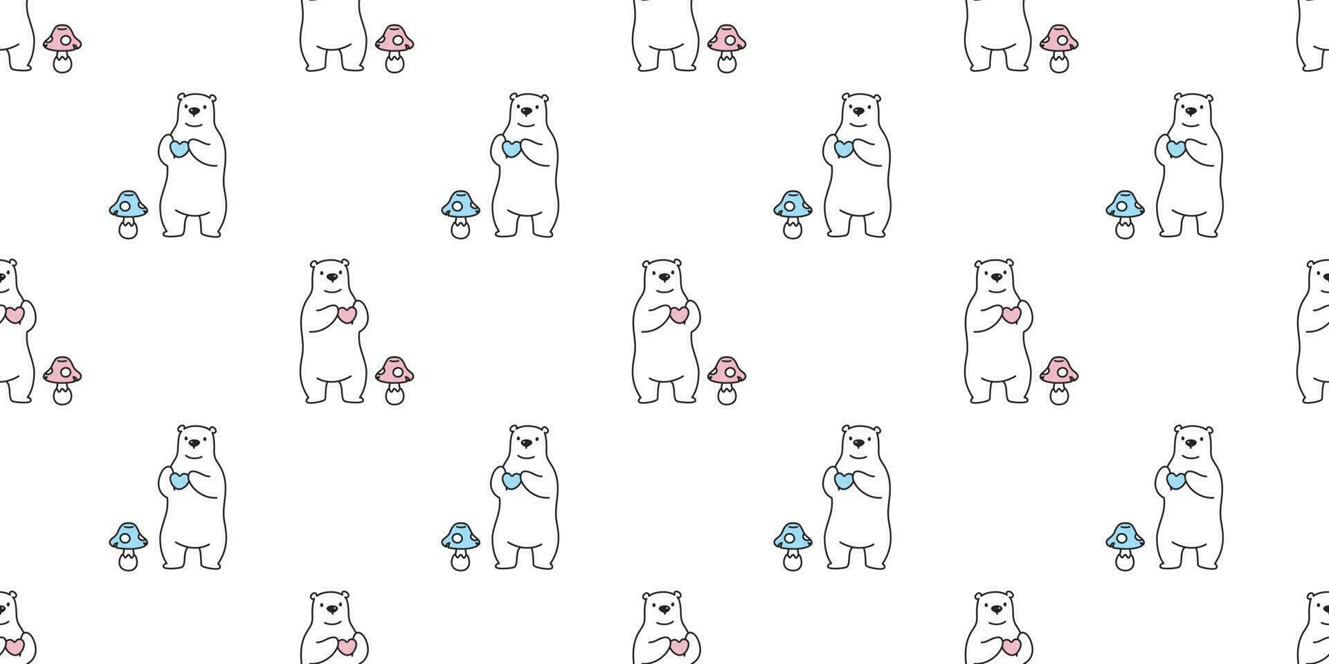 Urso desatado padronizar vetor polar Urso coração namorados cogumelo desenho animado ilustração telha fundo repetir papel de parede cachecol isolado
