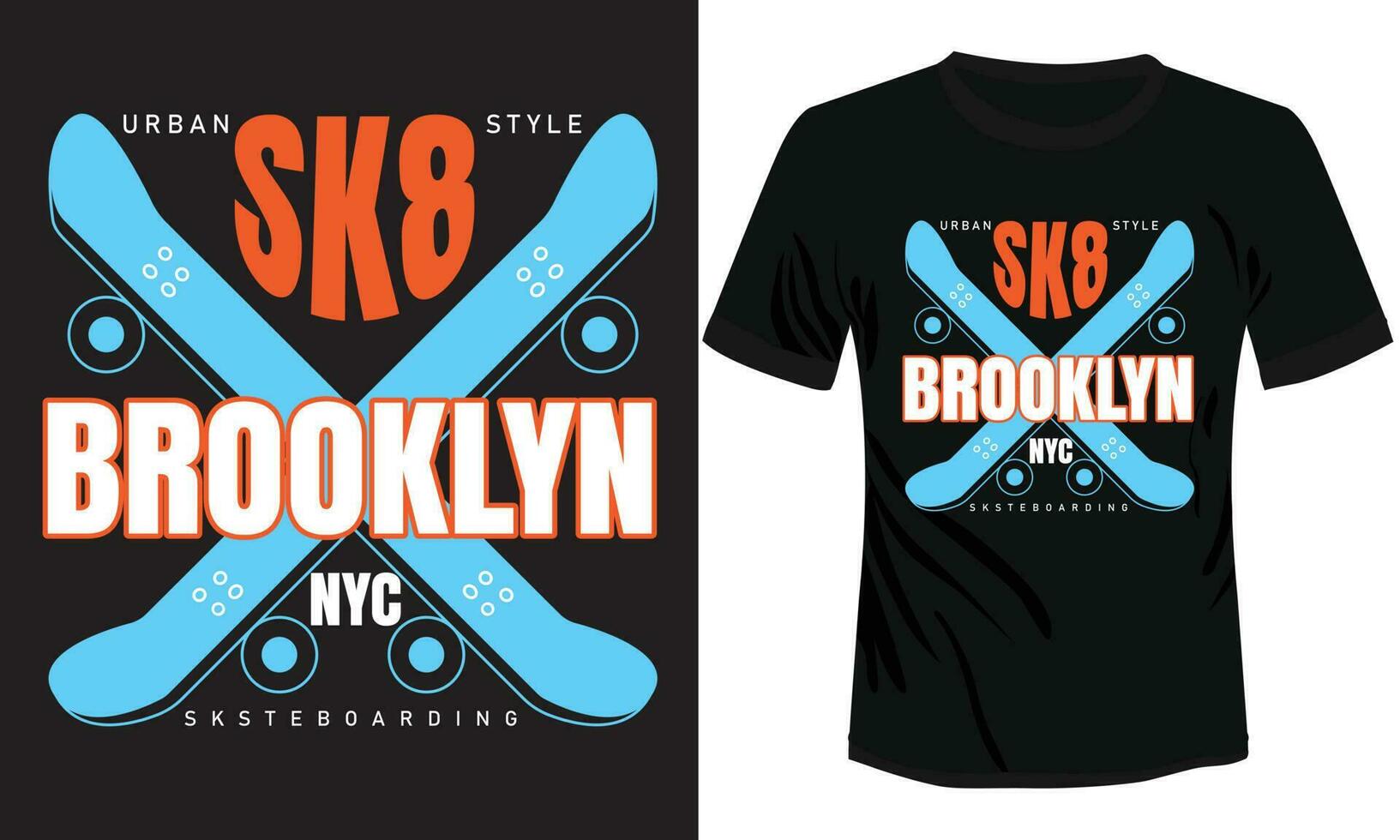 Brooklyn nyc sk8 tipografia camiseta Projeto vetor
