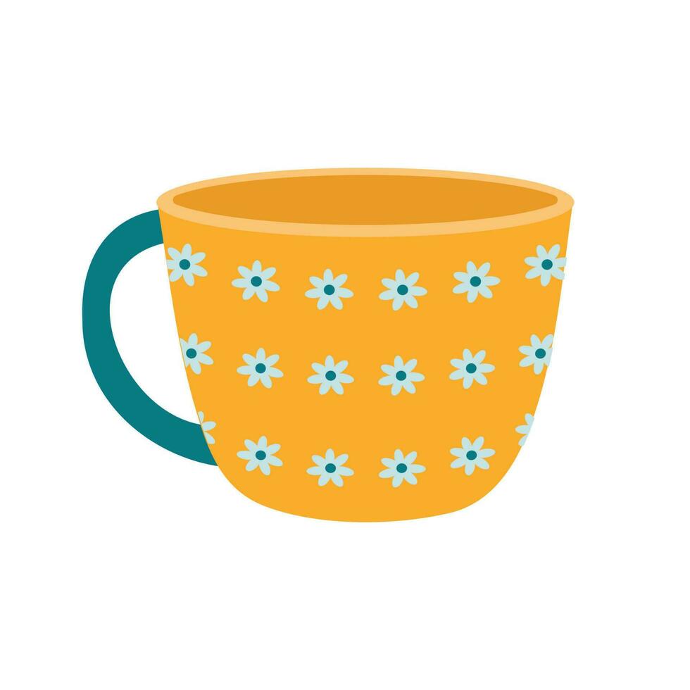 pratos. amarelo caneca com floral ornamento. vetor