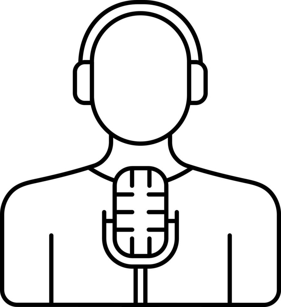 ilustração do homem vestindo fone de ouvido com microfone linha arte ícone. vetor
