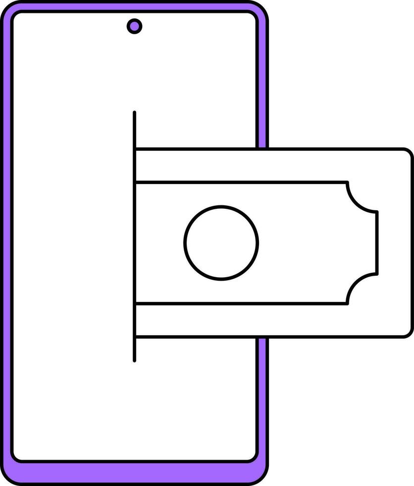 Smartphone com nota de banco ícone dentro roxa e branco cor. vetor