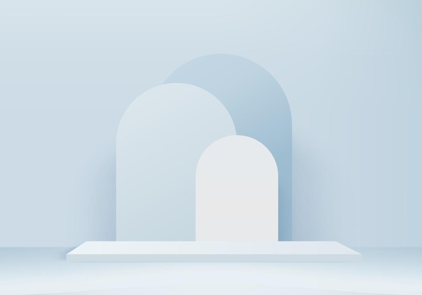 Imagem do pódio da exibição do produto em plano de fundo 3D com vetor de fundo de plataforma geométrica Renderização em 3D com suporte de pódio para mostrar a vitrine de palco de produtos cosméticos em um estúdio de exibição azul