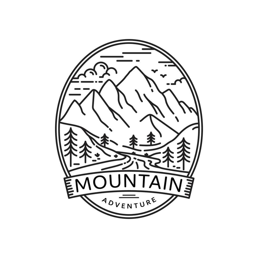 simples montanha logotipo criativo Colina linha arte estilo com oval forma vetor ilustração
