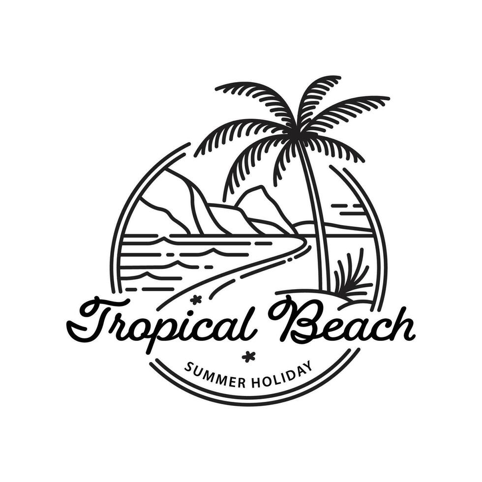 tropical de praia e Palma árvore logotipo linha arte vetor ilustração ícone gráfico Projeto modelo
