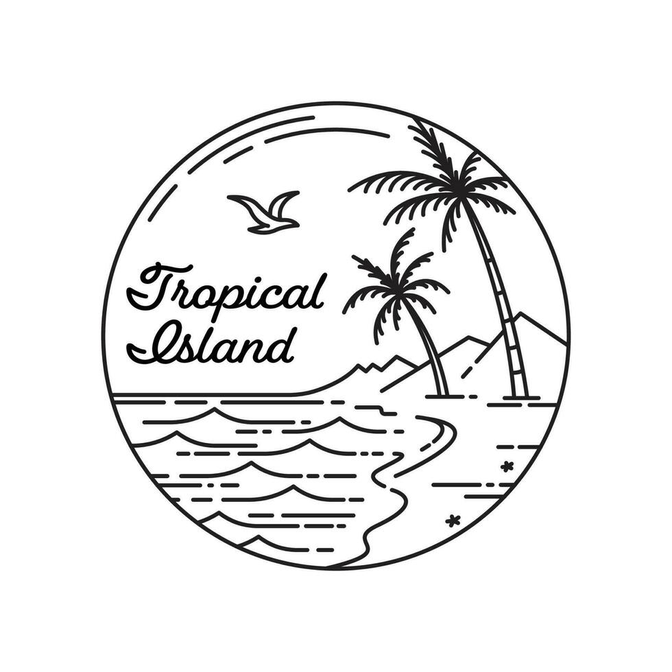 tropical ilha logotipo simples linha arte crachá logotipo modelo Projeto vetor ilustração